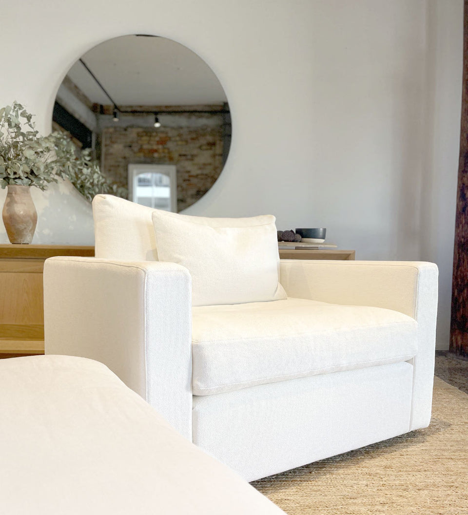 lenny armchair, linen sofa, linen slipcover